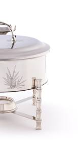 Plat à chafing de luxe en acier inoxydable argenté avec pieds en bambou, chauffe-plat rond pour buffet, idéal pour la restauration, les mariages et les fêtes - Product Image 4