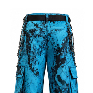 Pantalones Cargo Anchos para Hombre con Estampado de Balón de Fútbol Azul Cian, con Cinturón de Cadena y Cordón Ajustable, Estilo Gótico Punk - Product Image 5