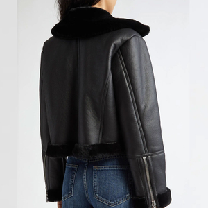 Top Trending Women's Crop Top Sheep Skin <b>genuine</b> <b>Leather</b> <b>Jacket</b> With Soft Fur Available In All Colors - Product Image 4
