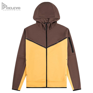 Survêtement en molleton technique personnalisé avec logo pour homme, ensemble 2 pièces de haute qualité avec sweat à capuche zippé et pantalon de jogging, tenue de sport vierge - Product Image 4