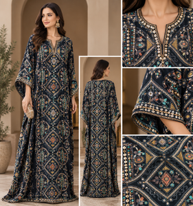 Base en coton noir tricoté avec motif de sequins circulaires brodés pour veste ethnique, lehenga, abaya, kaftan pour femme - Product Image 4