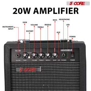Amplificador de Guitarra Eléctrico Portátil de 20 W con Altavoz Integrado de 6.5 Pulgadas y Conector para Auriculares Auxiliar - Product Image 2