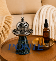 Brûleur d'encens en laiton avec base en marbre vert, support moderne découpé au laser pour Bakhoor et Dhoop Dani, écologique, pour aromathérapie printanière à domicile