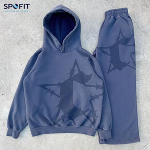 Conjunto de Sudadera con Capucha y Pantalones Deportivos de 2 Piezas para Hombre, Estilo Urbano, Otoño-Invierno, Color Sólido, Cierre con Cordón, Estampado Serigrafiado, 100% Algodón - Product Image 5