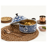 Ensemble de casseroles isothermes de luxe modernes à imprimé floral bleu, en acier inoxydable à double paroi, pour garder les aliments au chaud et servir
