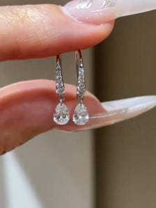 Total 2.00 CT Pear Cut Lab Grown <b>Diamond</b> Drop <b>Earrings</b> 14K White Gold E VS1 IGI Certified Creality Bridal <b>Dangle</b> <b>Earrings</b> , hoop - Product Image 6