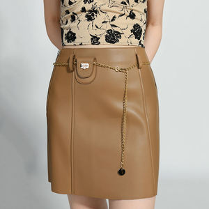 Jupe en cuir véritable pour femme, taille mi-haute, coupe classique, décontractée, avec cordon de serrage, grandes tailles, écologique, infroissable, séchage rapide - Product Image 1