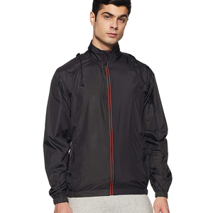 <b>Men's</b> Black Windproof Racer Jacket With Hood Zipper Closure Casual Spring Wear Regular Fit Lightweight Polyester <b>Coat</b> - Product Image 2