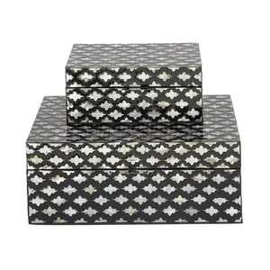 กล่องเครื่องประดับฝังเลี่ยมทำจากเรซินธรรมชาติสีดำสีขาวภายในกำมะหยี่เปลือกหอยมุกกล่องเก็บของดีไซน์ khadim - Product Image 6