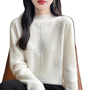 Diamant 100% pull en laine mérinos 2024 nouvelle mode féminine automne/hiver sweat à capuche chaud élégant demi col haut pull tricoté haut - Product Image 2