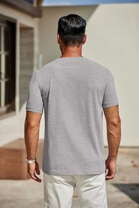 Camiseta con cuello en V para hombre, informal, de algodón, manga corta, cómoda, ligera, tela transpirable, corte regular, ropa de calle de verano - Product Image 3