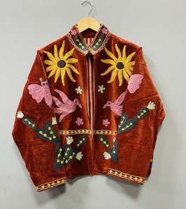 Chaqueta de Terciopelo Bordada con Cuello Mandarín, Manga Larga, Patrón Floral, Bordado a Mano, Cálida, Informal, para Otoño - Product Image 3