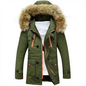 Chaqueta de Invierno para Hombre con Capucha y Forro de Piel, Cortavientos, Gruesa, Informal, Verde, Corte Regular, Relleno de Poliéster - Product Image 5