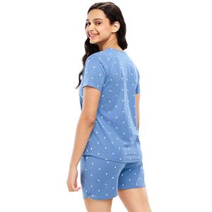 Nuevo Conjunto de Verano para Mujer, Dos Piezas, Azul, Algodón Transpirable, Informal, Camiseta con Estampado Gráfico de Dormilona, Pantalones Cortos, Tela Personalizada - Product Image 6