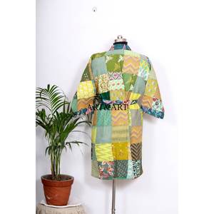 Kimono vintage en soie indienne fait main, style sari Kantha, pour femme, robe patchwork, robe de nuit maxi, robes en coton, kimono - Product Image 6
