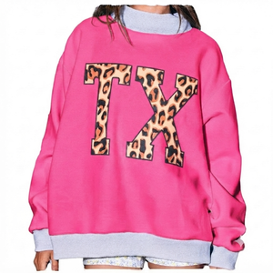 Sudadera con Capucha Extra Grande para Mujer, Color Rosa, Forro de Poliéster/Algodón, con Letras TX, Corte Regular, para Otoño - Product Image 1