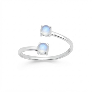 Rhaya Jewels Women's Engagement Elegant Rhodium Plated 925 Sterling <b>Silver</b> Dual Cabochon Moonstone Prong Setting <b>Dainty</b> <b>Ring</b> - Product Image 3