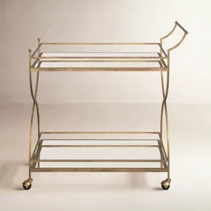 Chariot de service hôtelier de luxe en métal fait main, chariot à boissons roulant moderne en métal, équipement de bar haut de gamme en métal plaqué sécurisé - Product Image 5