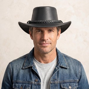 Premium Quality Custom Handmade Black Leather Cowboy <b>Hat</b> Braided <b>Band</b> Western Rodeo Style - Product Image 5