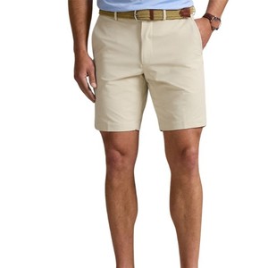 Shorts pour hommes, couleur beige unie, style bermuda, taille mi-haute, fermeture boutonnée, tissu en coton Oxford, style décontracté avec poches, design tissé - Product Image 1