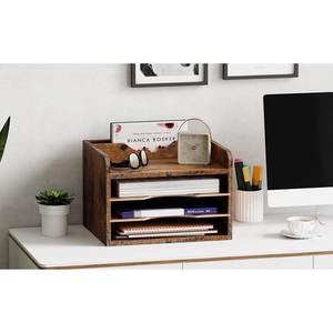 <b>Pine</b> Wood Rustic Rectangle Desktop Caddy Organizer with <b>Shelves</b> Wood Handicraft | Wholesale - Product Image 2