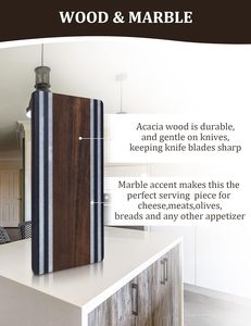 Marble Acacia Wood Charcuterie Board Cheese Serving Tray with <b>Black</b> and White Marble <b>Edges</b> for Kitchen Entertaining - Product Image 3