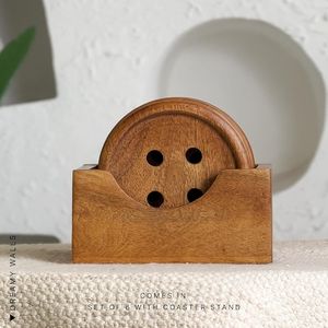 Hand Crafted Natural Acacia Wood <b>Coaster</b> Set With Holder Rustic <b>Drink</b> <b>Coasters</b> Table Decor Drinkware - Product Image 6