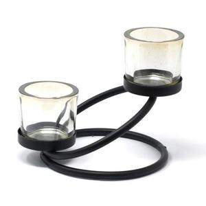 Candelabro Doble de Hierro Forjado Dorado de Estilo Nórdico Moderno, Portavelas Minimalista de Metal para Velas de Té, Centro de Mesa para Bodas y Navidad - Product Image 1
