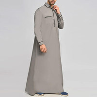 Qamis traditionnel arabe pour homme en coton et lin, style Abaya, manches longues, poches, décontracté, style Jubba, Arabie Saoudite