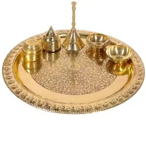 Plato de Templo Clásico de Latón para Pooja, Artesanía Tradicional de Estilo Étnico - Product Image 6