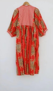 Vestido Midi de Verano de Algodón para Mujer, Estampado a Mano, Cuello Redondo, Manga Kimono, Vestido Informal - Product Image 4