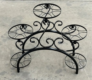 Support de plantes vintage en fer forgé pour vélo, avec 5 pots, support de pot de fleurs circulaire à 3 niveaux pour intérieur/extérieur, décoration artisanale de jardin - Product Image 2