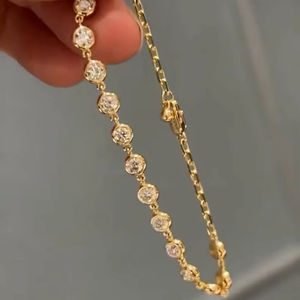 Pulsera de oro macizo de 14 quilates con diamante cultivado en laboratorio de 2 mm de corte redondo, engastado en bisel, para joyería femenina, regalo de compromiso o propuesta de matrimonio. - Product Image 1