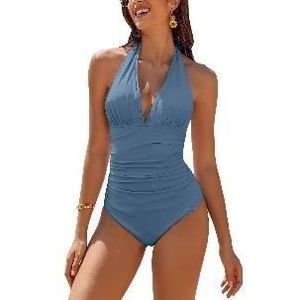 Maillot de bain une pièce froncé à bretelles croisées pour femme, bikinis et vêtements de plage - Product Image 1