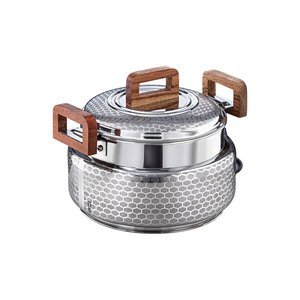 Round Stainless Steel Casserole With <b>Glass</b> Lid Wood Handles 24cm Modern Design Hand Wash Only - Product Image 1