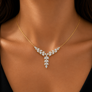 Pear Cut Lab Grown Diamond Drop Necklace 14K 18K <b>Solid</b> <b>Gold</b> Round Cluster Bridal Wedding <b>Pendant</b> Necklace for Women Fine Jewelry - Product Image 2