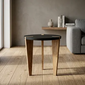 Modern Mango Wood <b>Side</b> <b>Table</b> Round Black Top Handmade Accent Furniture For Living Room Bedroom <b>Sofa</b> Corner Home Interior - Product Image 6