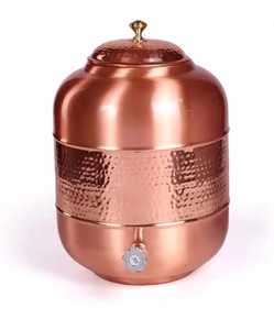 Pure Copper Water Dispenser Tank Hammered Design Storage Pot Dispenser Container <b>Jar</b> Matka with Brass Knob <b>Tap</b> Lid - Product Image 1