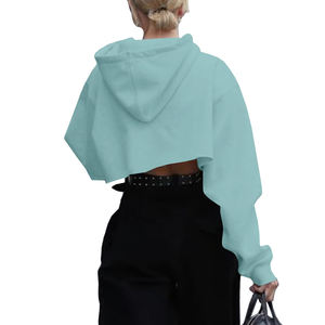 Sweat-shirts à capuche personnalisés de haute qualité pour femmes, à manches longues, unis, grandes tailles, en tricot, avec col à capuche, style crop top - Product Image 2