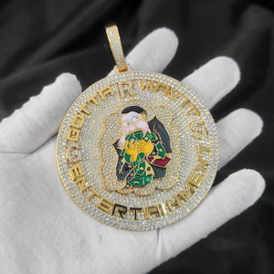 Colgante de Plata 925 con Logotipo Personalizado, Chapado en Rodio, Esmaltado, con Diseño de Dibujos Animados, Estilo Hip Hop, Totalmente Cubierto de Circonitas, Grande y Redondo, Ideal para Regalo - Product Image 1