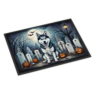 Husky sibérien Spooky Halloween paillasson antidérapant intérieur extérieur lavable tapis à poils bas 24H X 36W pour entrée de porte d'entrée - Product Image 1