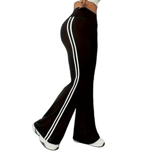 2026 Fashion Striped High Waist Elastic Waist Yoga <b>Flare</b> Pants Custom Logo Butt Lifting Sweat-Wicking Gym Running <b>Leggings</b> for - Product Image 6