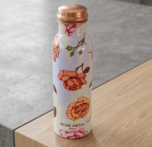 Elegante Botella de Cobre Puro con Estampado Floral y Encanto Artístico, Beneficios para el Bienestar, Diseño Minimalista Reutilizable para la Hidratación Diaria - Product Image 4