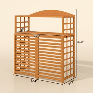 Schermo per la privacy del condizionatore d'aria da esterno in legno marrone chiaro con ripiani, per patio e tavolo da giardinaggio - Product Image 3