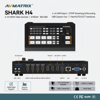 AVMATRIX Shark H4: Mezclador de Video HDMI de 4 Canales para Transmisión en Vivo, Transmisión RTMP/SRT, Grabación SD/USB, Captura UVC para Transmisiones de Iglesias