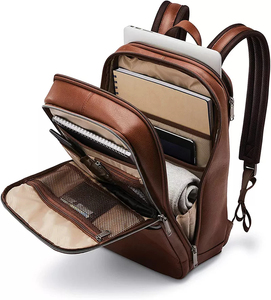 Brown Genuine Leather <b>Laptop</b> <b>Backpack</b> Minimalist Style Water Resistant Unisex Shoulder Straps Zipper Closure 20-39L Capacity - Product Image 6