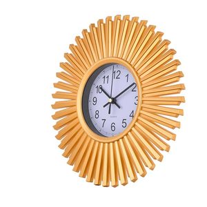 Gold Sunburst Metal Wall <b>Clock</b> Quartz Analog <b>Battery</b> Powered Single Face Geometric Art Deco for Living Room Decor - Product Image 1