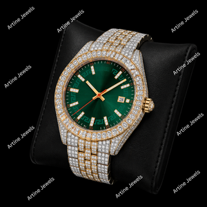 Reloj de Lujo con Esfera Verde y Diamantes, Reloj de Oro y Plata con Incrustaciones de Diamantes, Joyería de Moda, Accesorio de Muñeca - Product Image 2