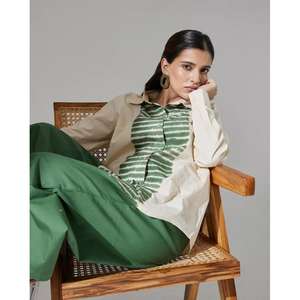 Chemise décontractée pour femme en coton à boutons avec empiècement imprimé au tampon, manches longues, idéale pour le bureau et le quotidien - Product Image 2