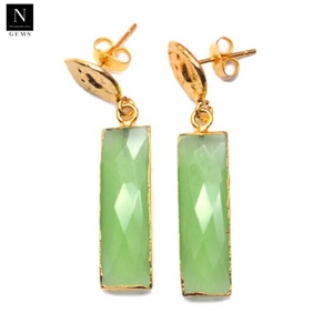 18k Gold Plated Green Chalcedony Gemstone Drop Dangle Party Wear <b>Earrings</b> - Product Image 2